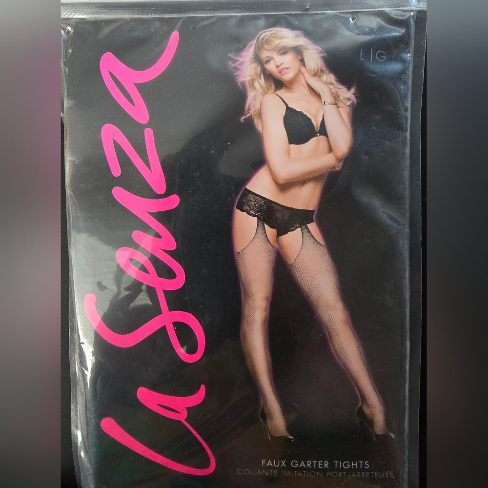 La Senza Black Faux Garter Fishnet Tights! NEW!